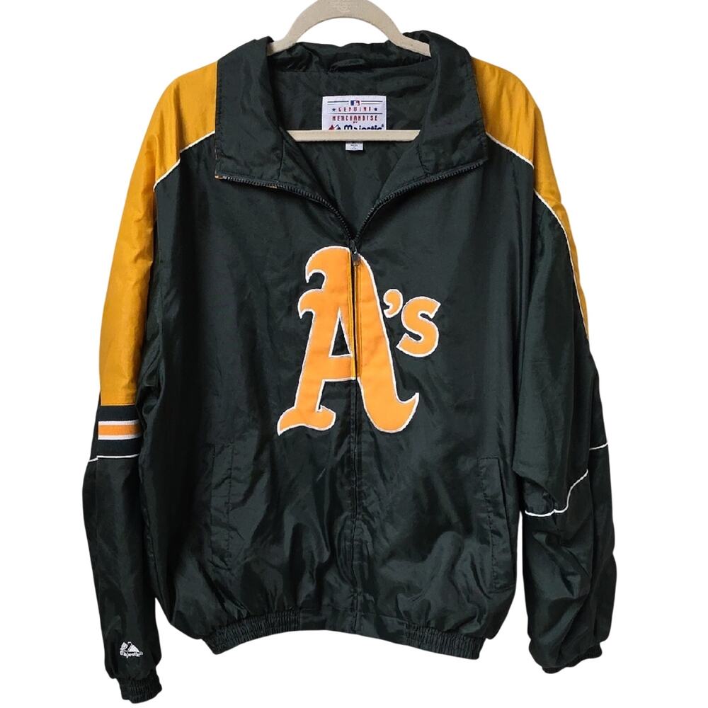 Majestic MLB Vintage Oakland A's Windbreaker Athletic Bomber Jacket Mens Size XL